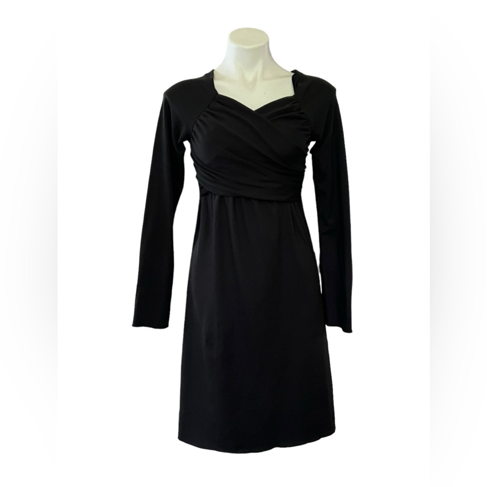 Prana Tally Women Long Sleeve Dress Black Front Crossover Wrap Size Medium - Picture 2 of 12